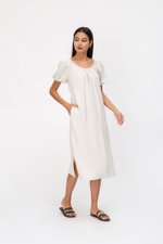 CAROL ELASTIC NECKLINE MIDI DRESS W SASH