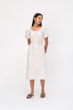CAROL ELASTIC NECKLINE MIDI DRESS W SASH