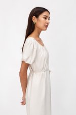 CAROL ELASTIC NECKLINE MIDI DRESS W SASH