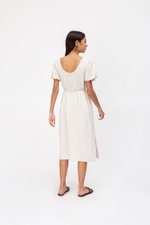 CAROL ELASTIC NECKLINE MIDI DRESS W SASH