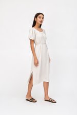 CAROL ELASTIC NECKLINE MIDI DRESS W SASH