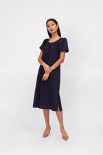 CAROL ELASTIC NECKLINE MIDI DRESS W SASH