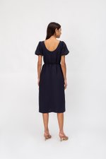 CAROL ELASTIC NECKLINE MIDI DRESS W SASH