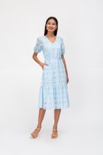 SERA EYELET DROPWAIST MIDI DRESS W SASH