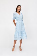 SERA EYELET DROPWAIST MIDI DRESS W SASH