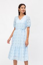 SERA EYELET DROPWAIST MIDI DRESS W SASH