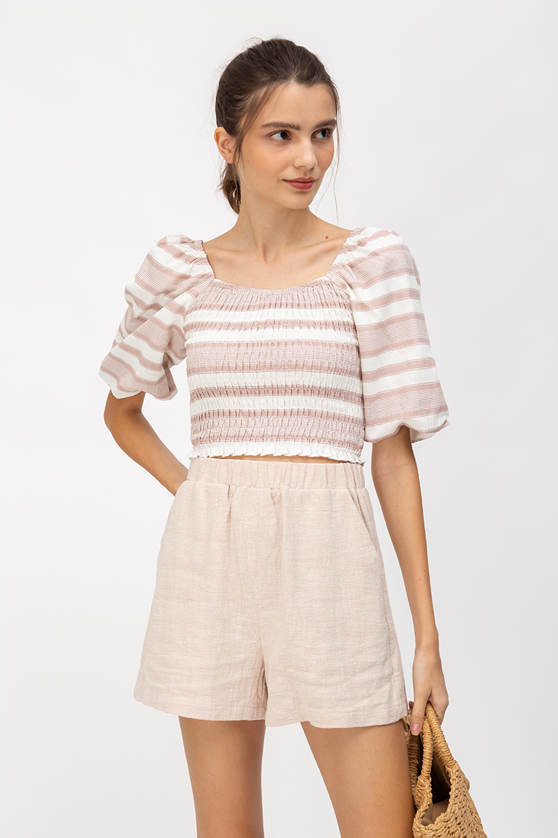 PIPER SMOCKED STRIPED TOP
