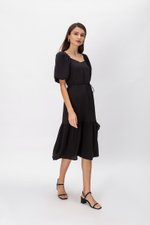 SIERRA PUFF SLEEVE MIDI DRESS W SASH