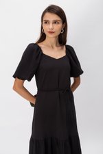 SIERRA PUFF SLEEVE MIDI DRESS W SASH