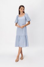 SIERRA PUFF SLEEVE MIDI DRESS W SASH