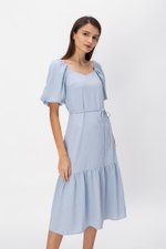 SIERRA PUFF SLEEVE MIDI DRESS W SASH