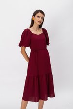 SIERRA PUFF SLEEVE MIDI DRESS W SASH