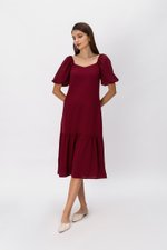 SIERRA PUFF SLEEVE MIDI DRESS W SASH