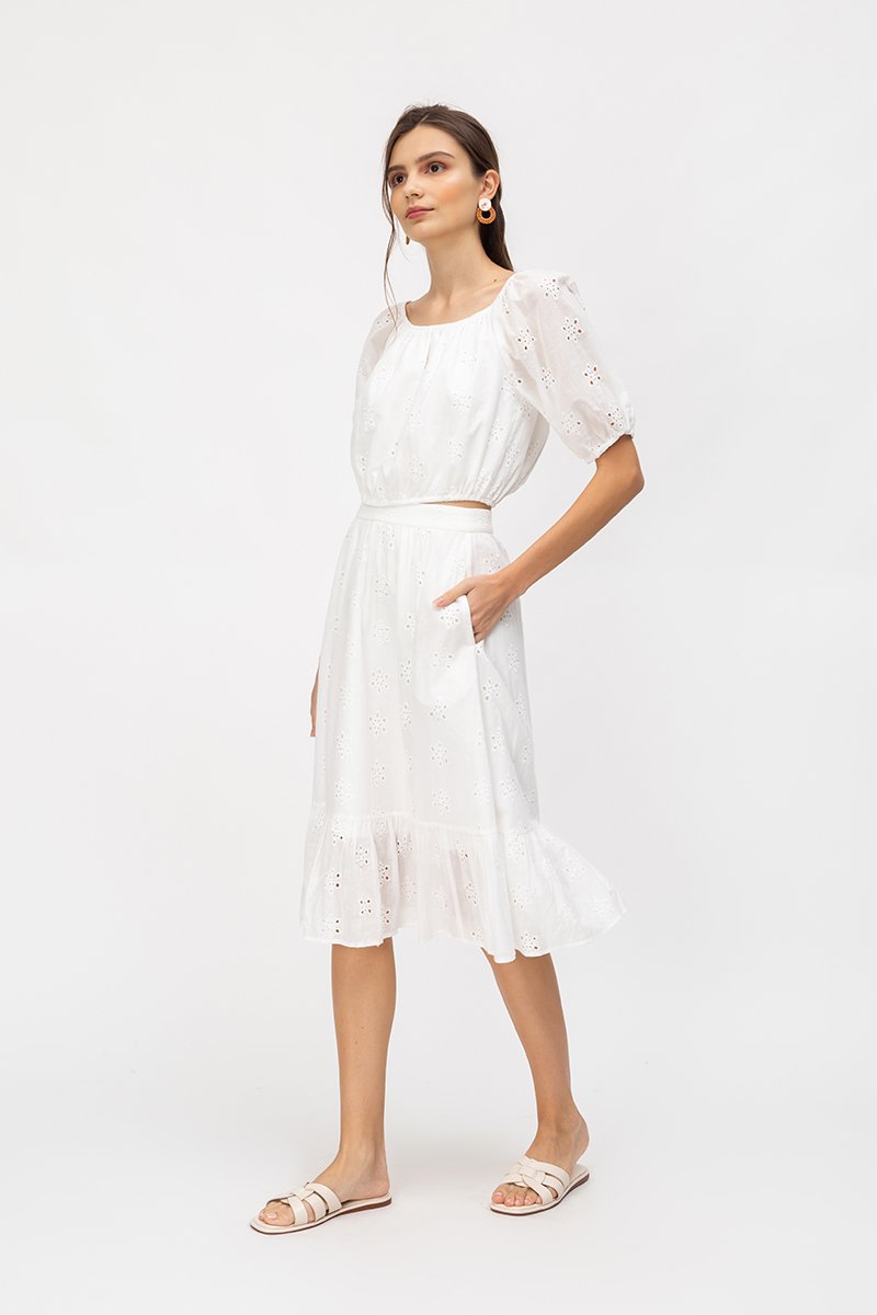 ALESSIA EYELET MIDI SKIRT