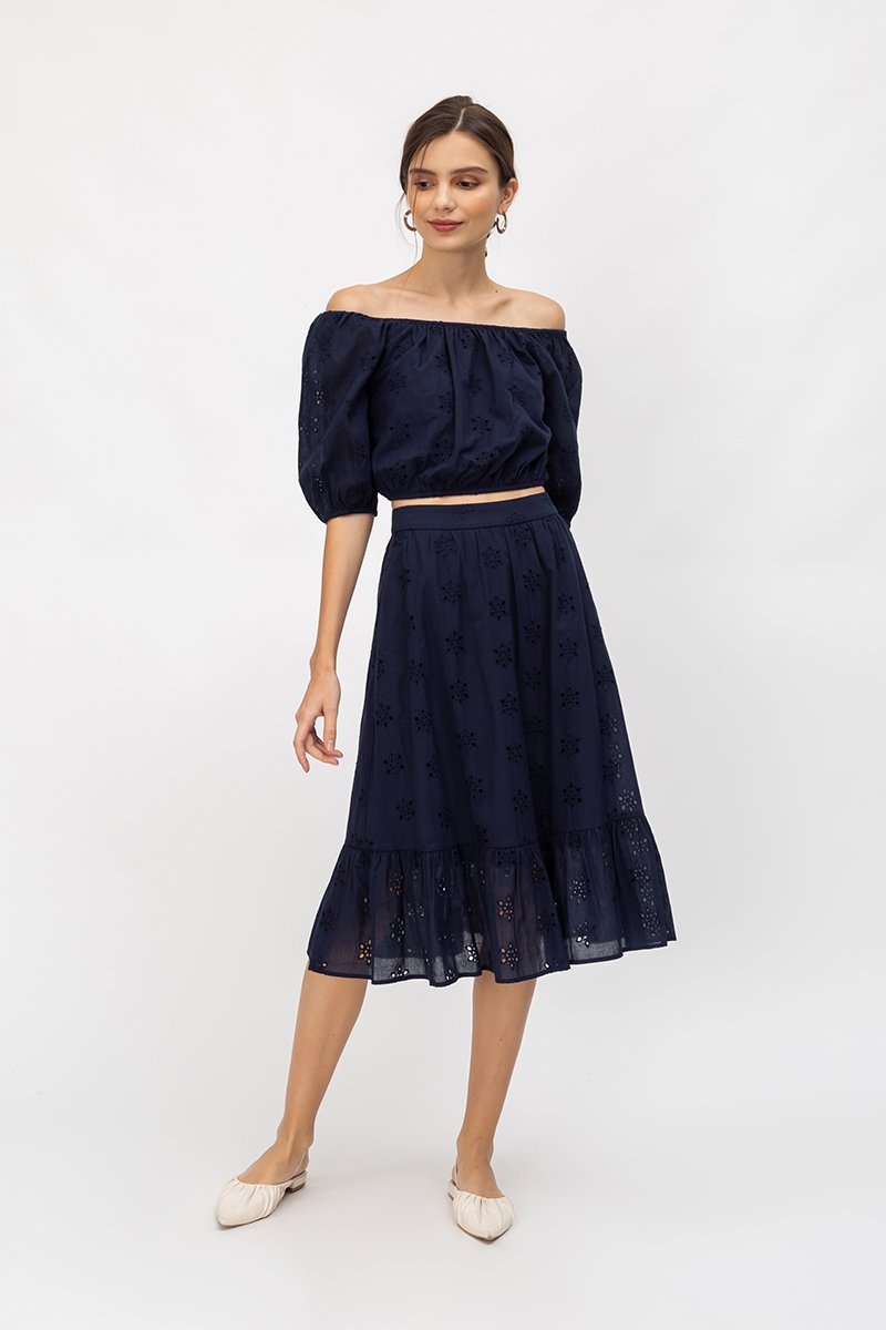 ALESSIA EYELET MIDI SKIRT