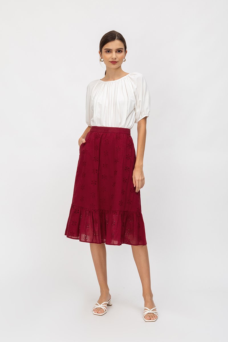 ALESSIA EYELET MIDI SKIRT