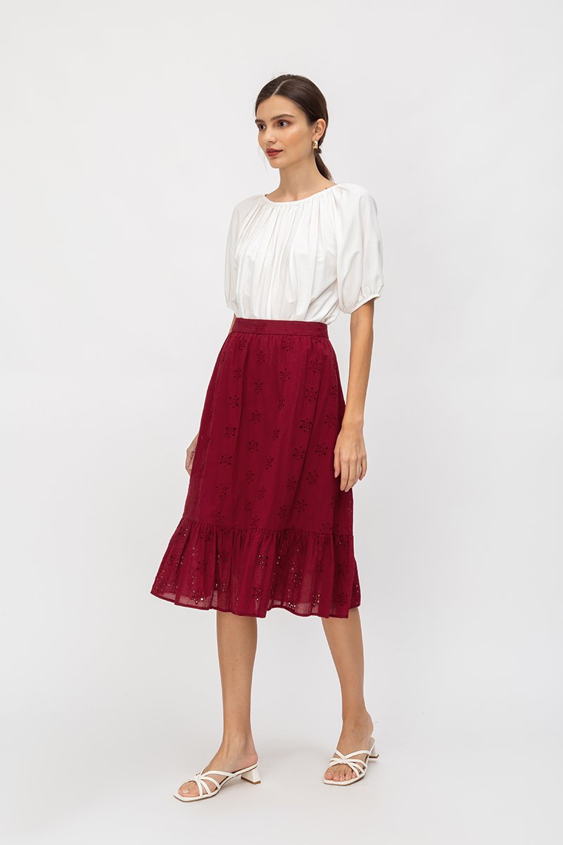 ALESSIA EYELET MIDI SKIRT