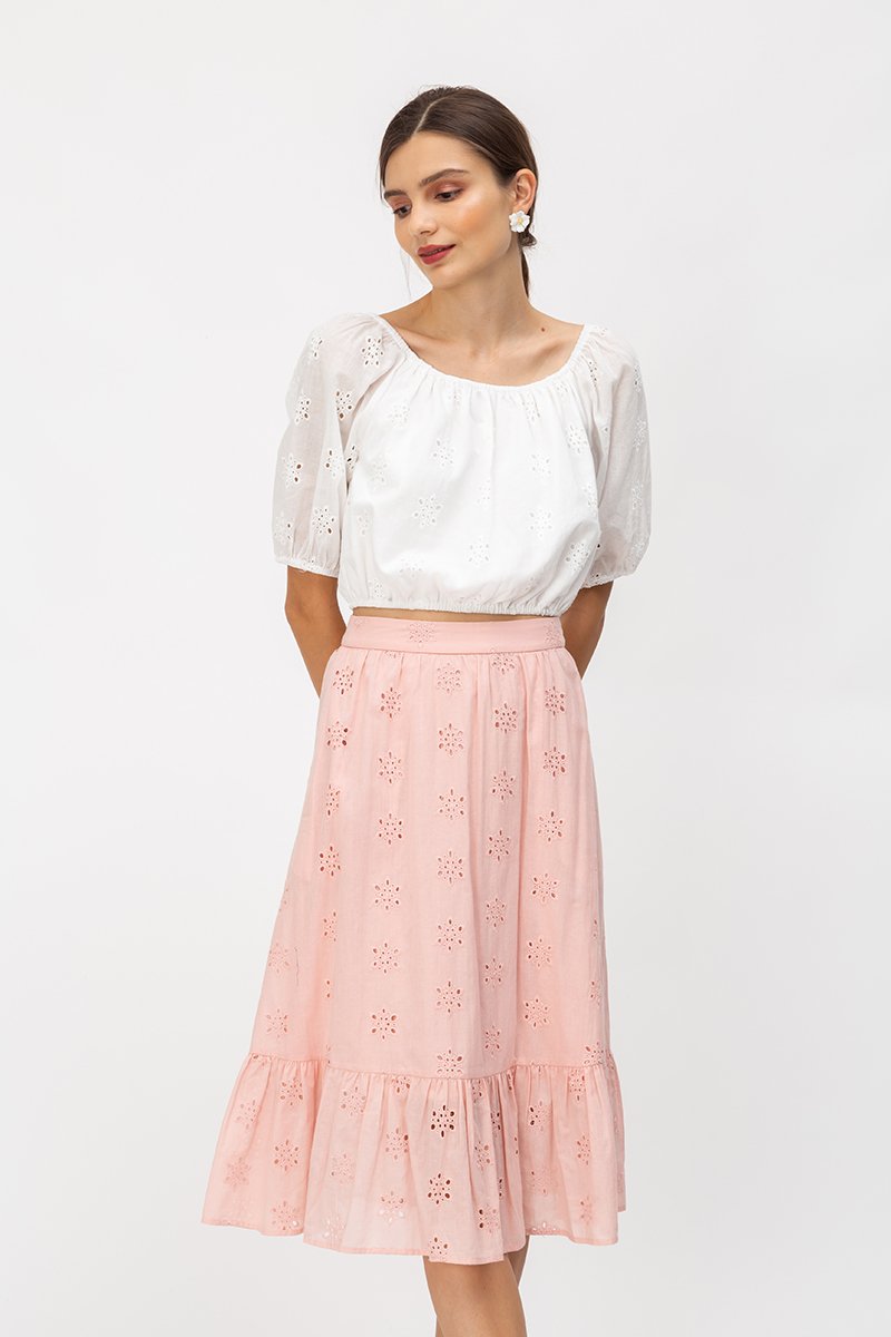 ALESSIA EYELET MIDI SKIRT