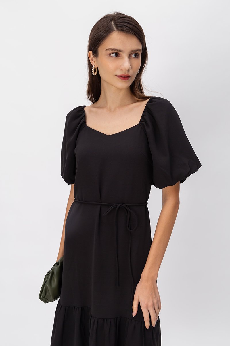 SIERRA PUFF SLEEVE MIDI DRESS W SASH
