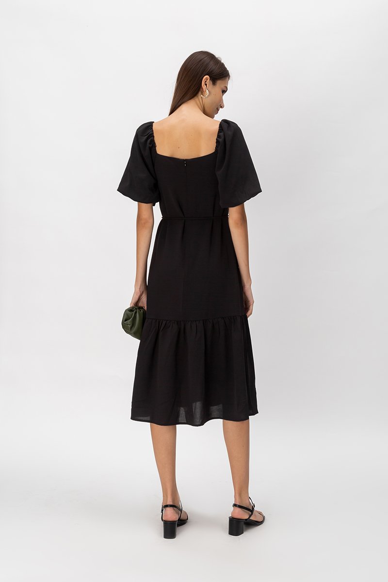 SIERRA PUFF SLEEVE MIDI DRESS W SASH