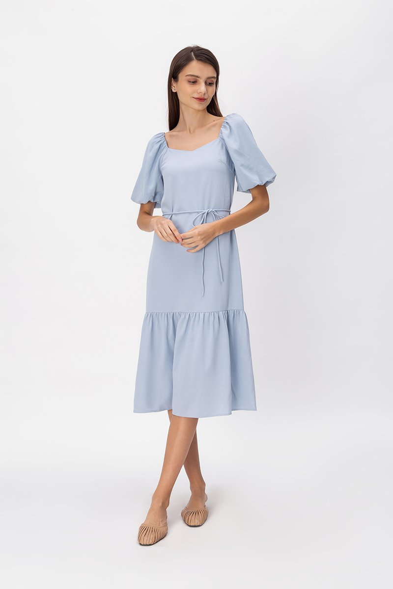 SIERRA PUFF SLEEVE MIDI DRESS W SASH