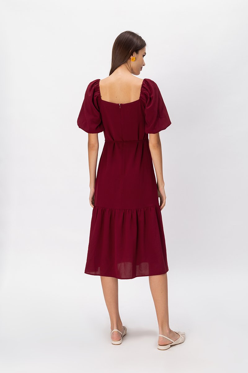 SIERRA PUFF SLEEVE MIDI DRESS W SASH