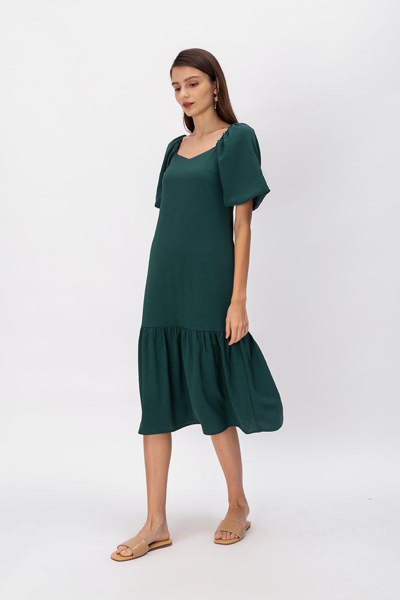 SIERRA PUFF SLEEVE MIDI DRESS W SASH