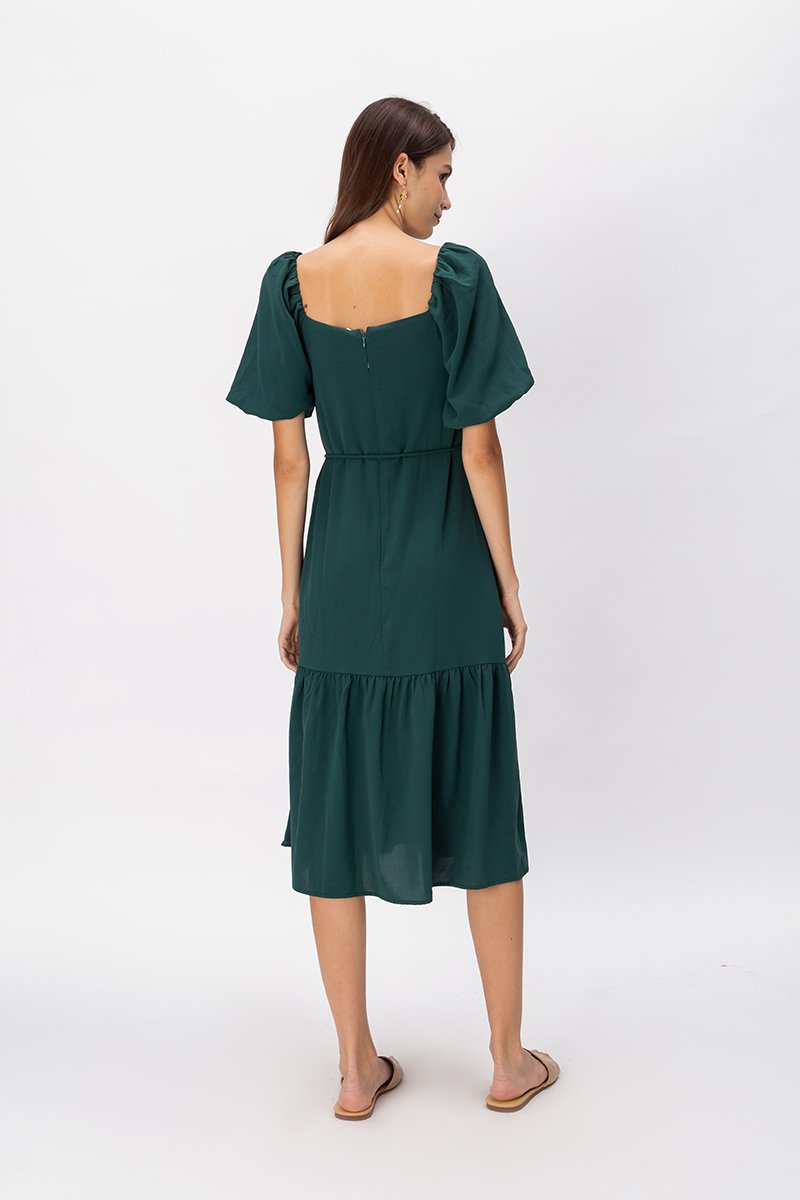 SIERRA PUFF SLEEVE MIDI DRESS W SASH