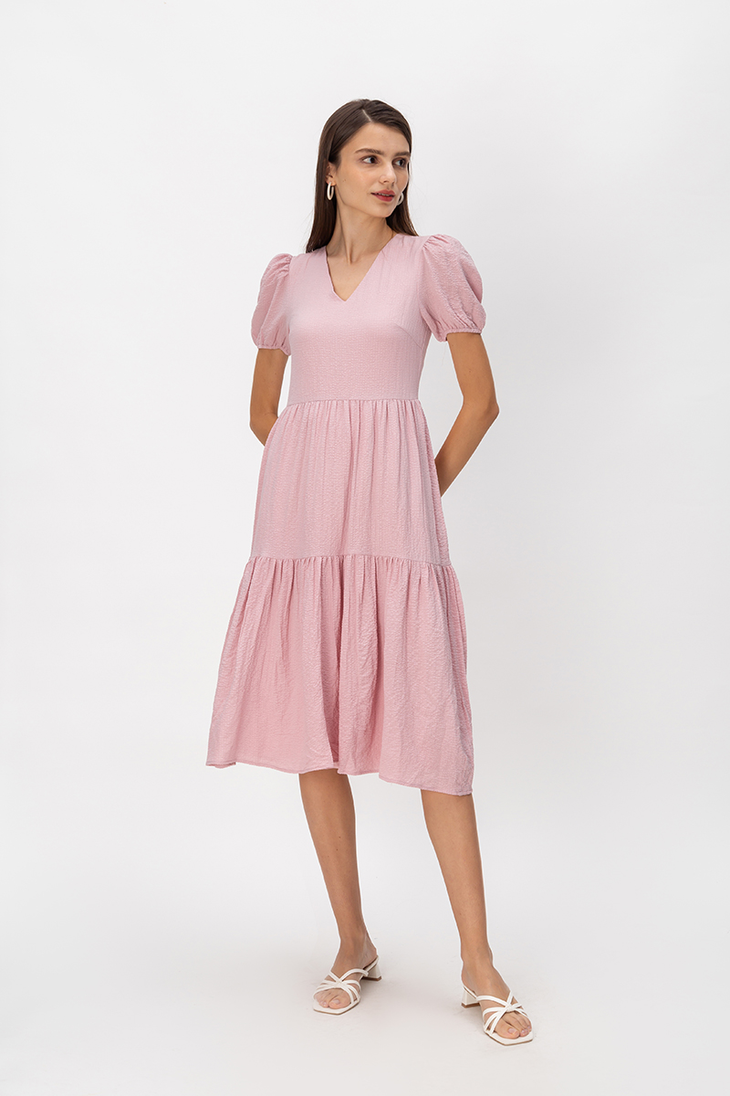 SOLANE PUFF SLEEVE TIERED DRESS