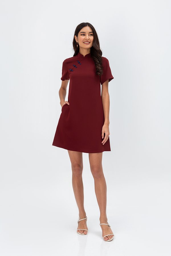 BECCA CONTRAST BUTTON CHEONGSAM DRESS