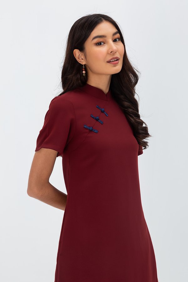 BECCA CONTRAST BUTTON CHEONGSAM DRESS