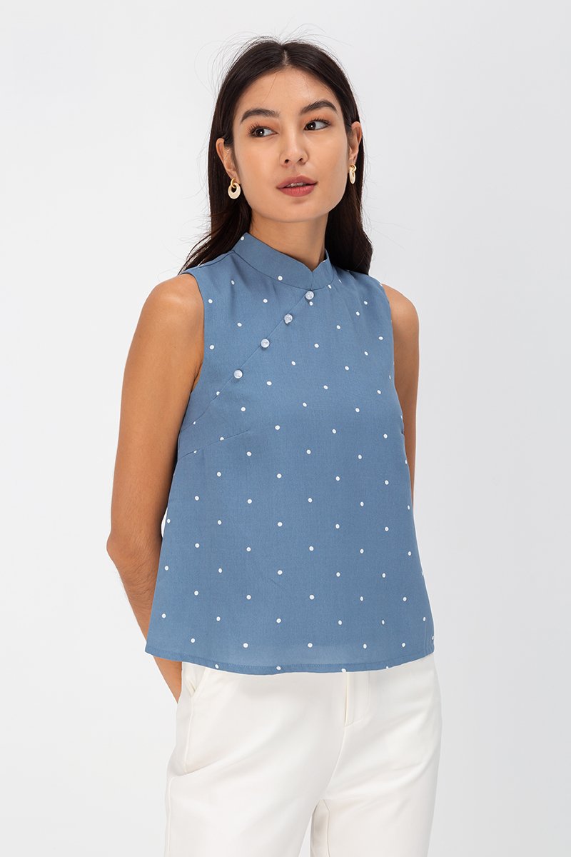 ALIZA POLKADOT CHEONGSAM TOP