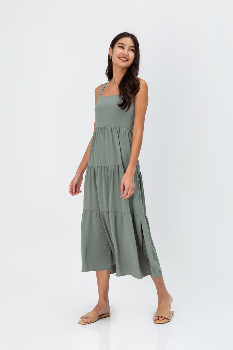 CARLENE TIERED MAXI DRESS W SLIT