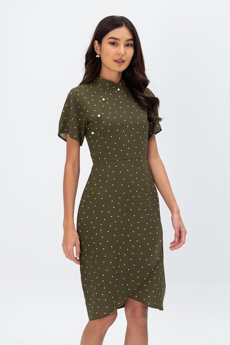 CALISTA POLKADOT WRAP CHEONGSAM