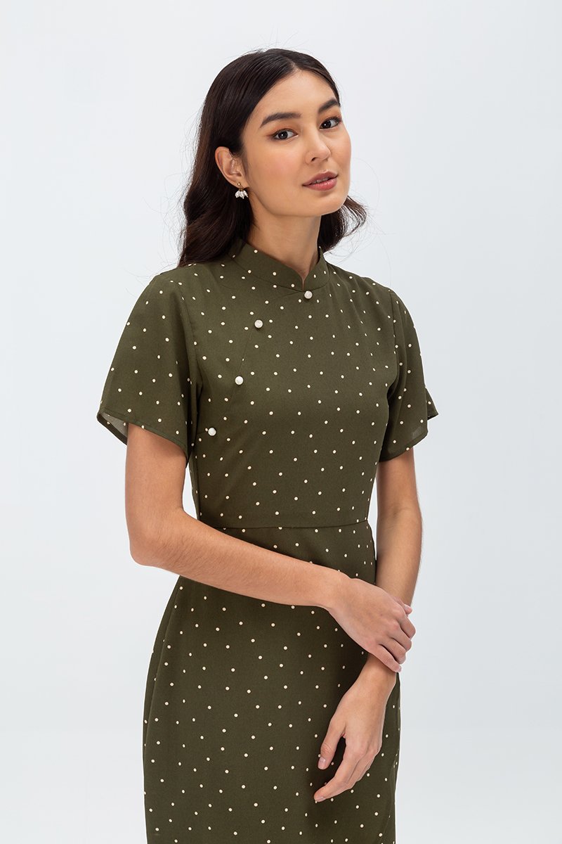 CALISTA POLKADOT WRAP CHEONGSAM