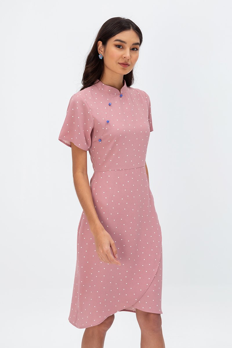 CALISTA POLKADOT WRAP CHEONGSAM