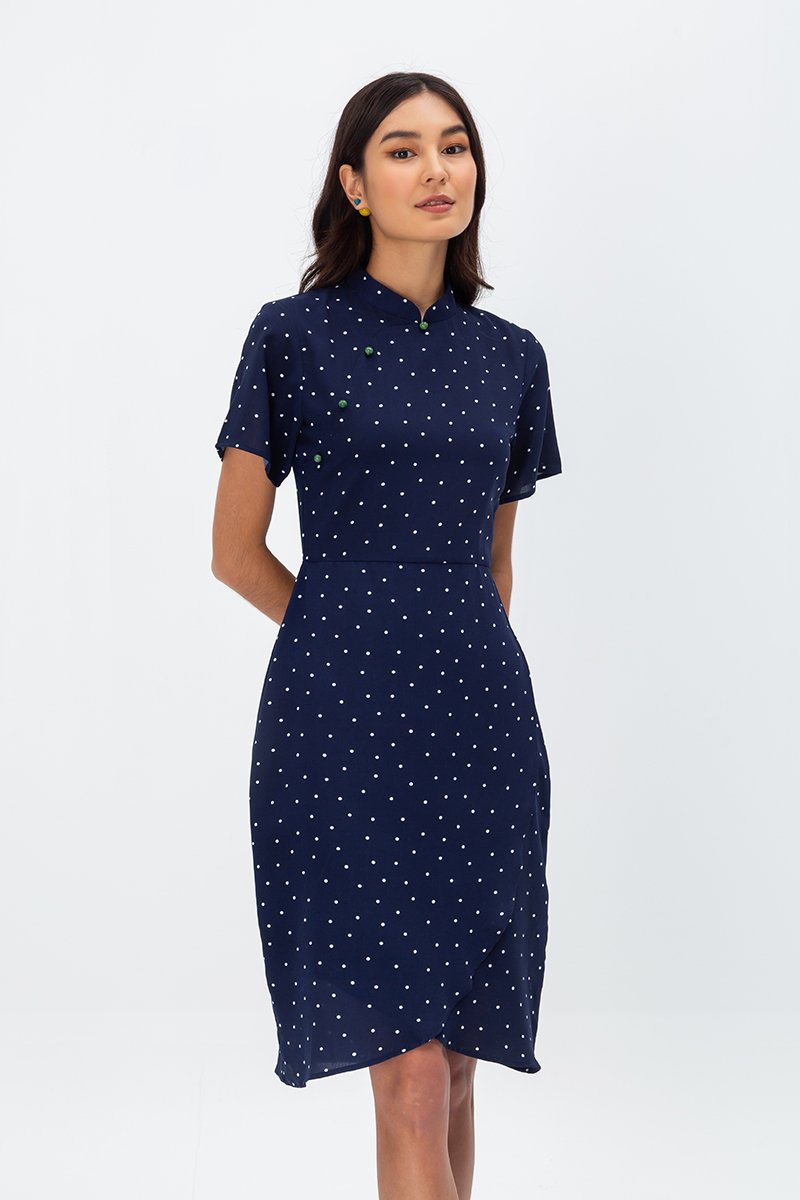 CALISTA POLKADOT WRAP CHEONGSAM