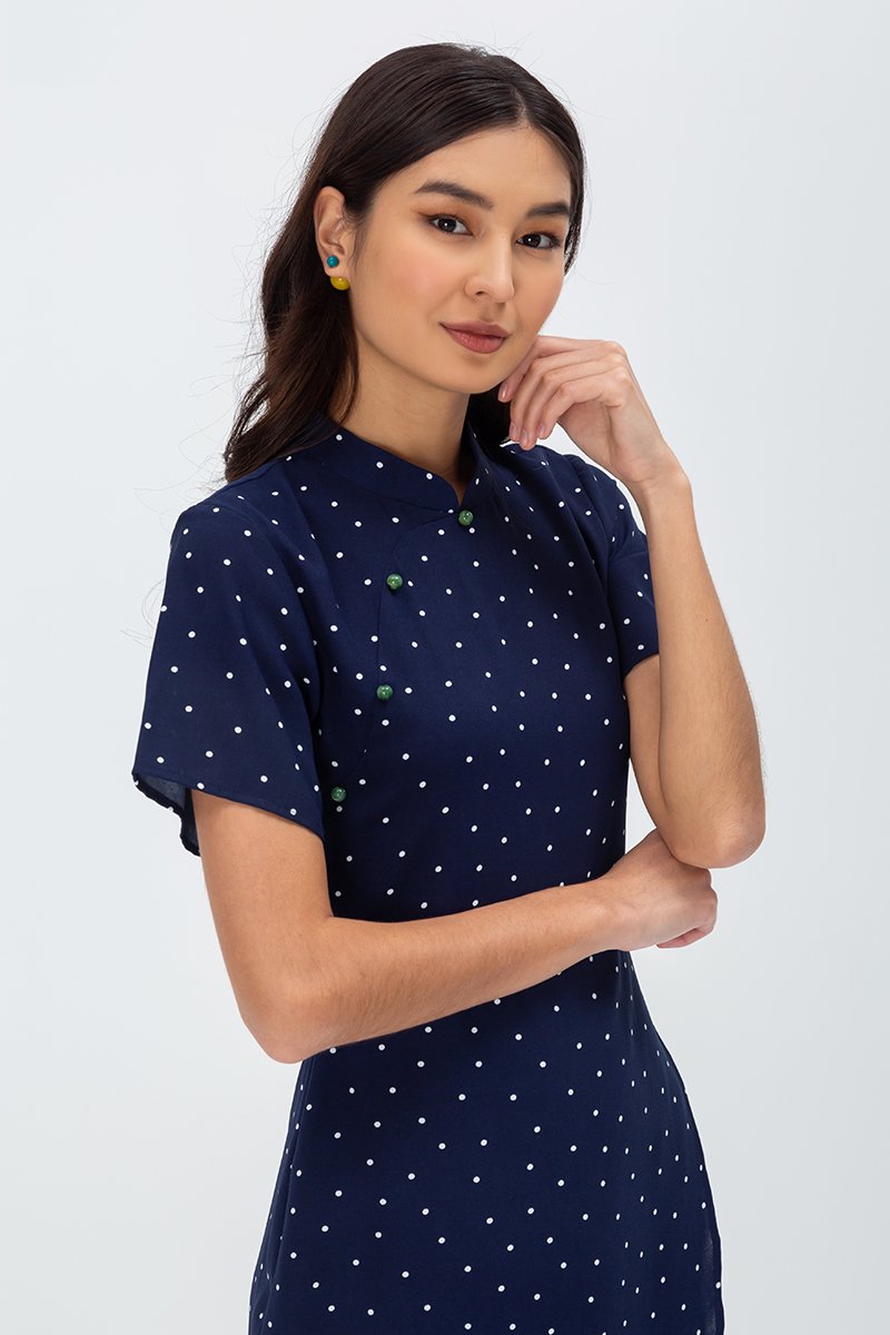 CALISTA POLKADOT WRAP CHEONGSAM