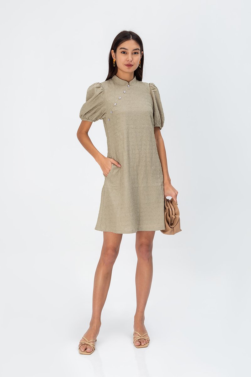 ABEL PUFF SLEEVE JACQUARD CHEONGSAM