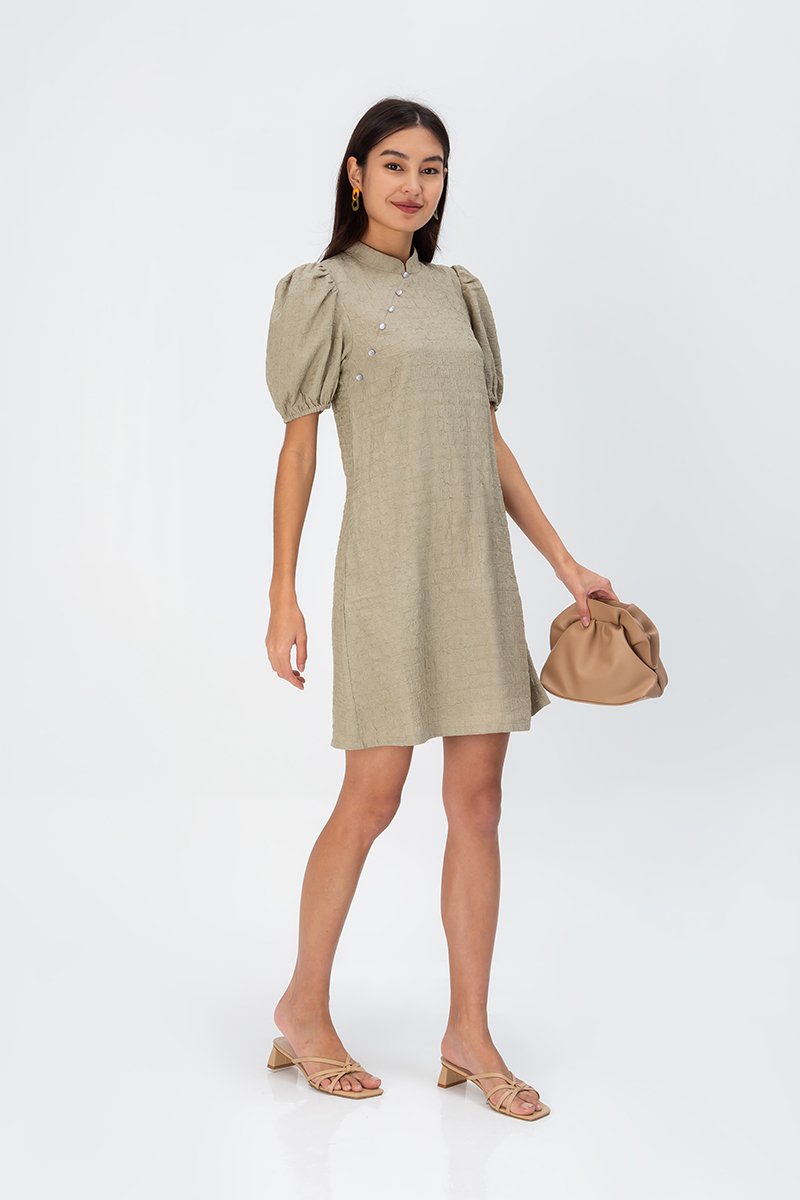 ABEL PUFF SLEEVE JACQUARD CHEONGSAM