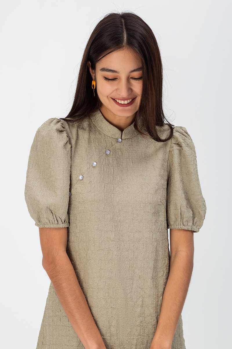 ABEL PUFF SLEEVE JACQUARD CHEONGSAM