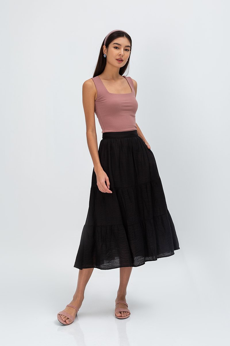 SANDY TIERED MIDI SKIRT