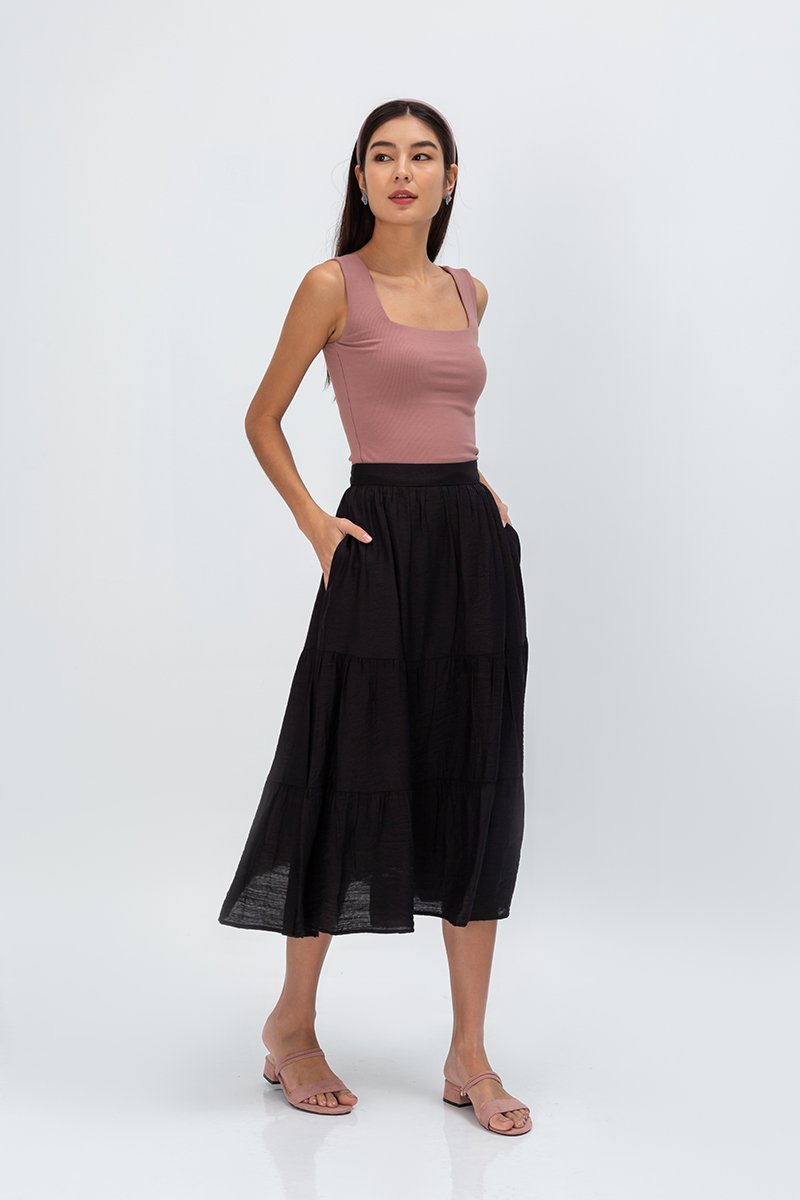 SANDY TIERED MIDI SKIRT