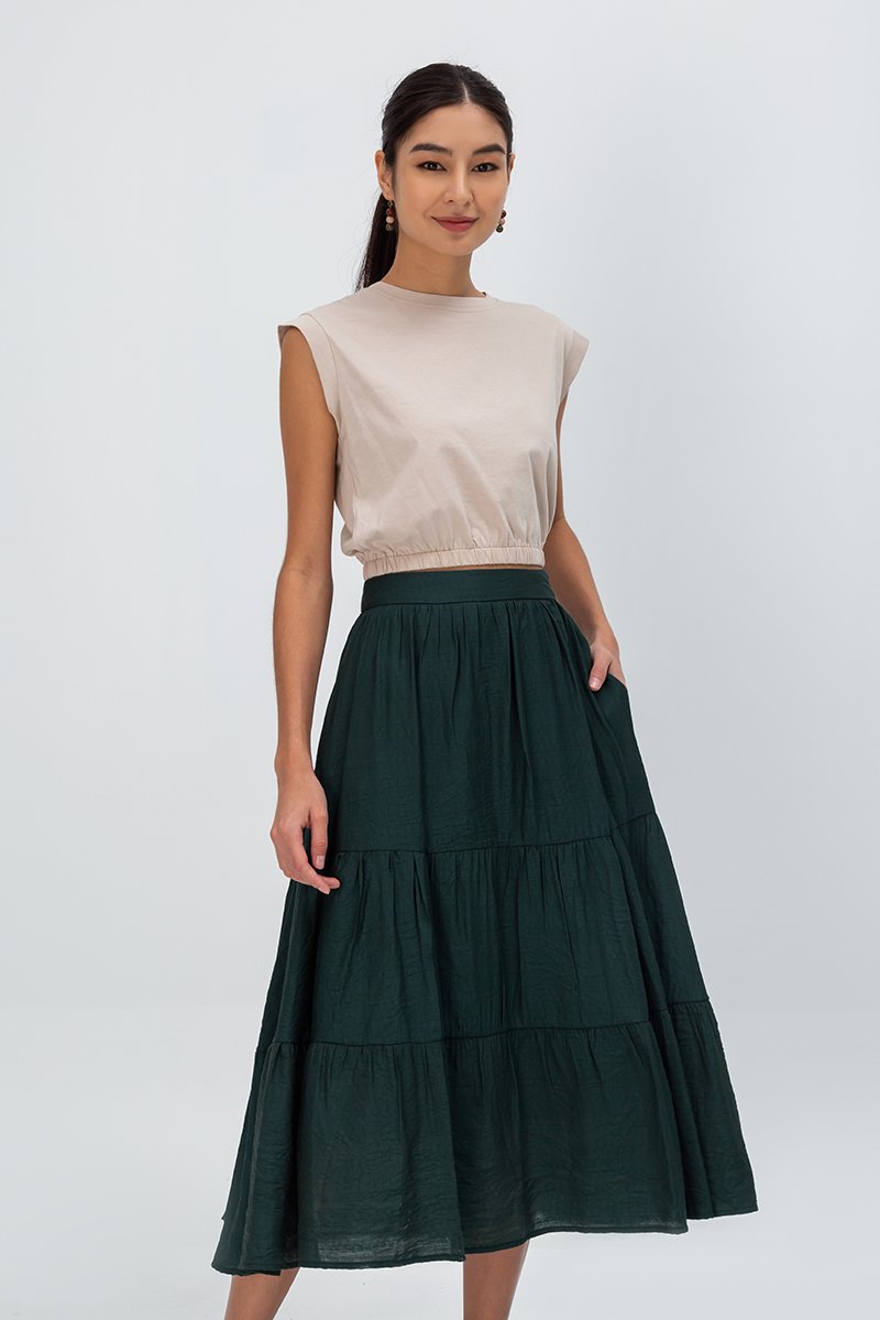 SANDY TIERED MIDI SKIRT