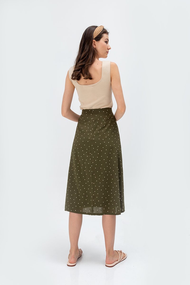 EVERLY POLKADOT BUTTONDOWN SKIRT