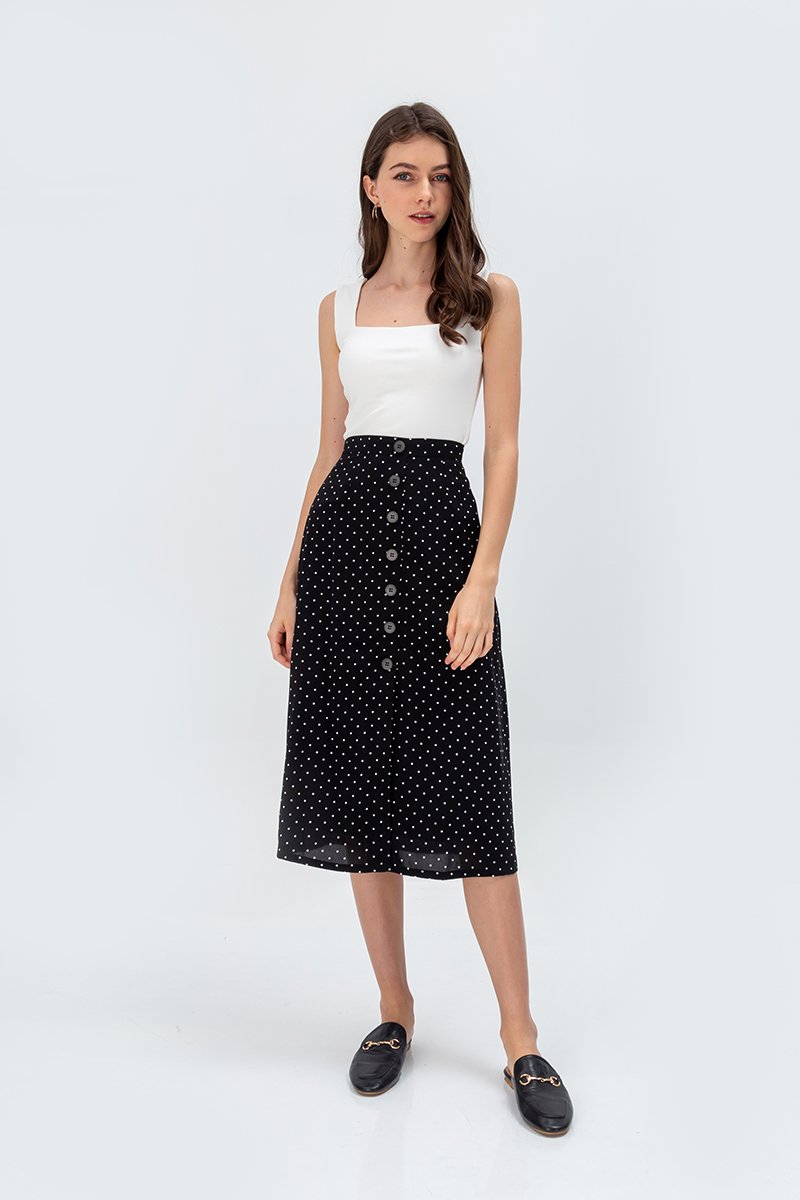 EVERLY POLKADOT BUTTONDOWN SKIRT