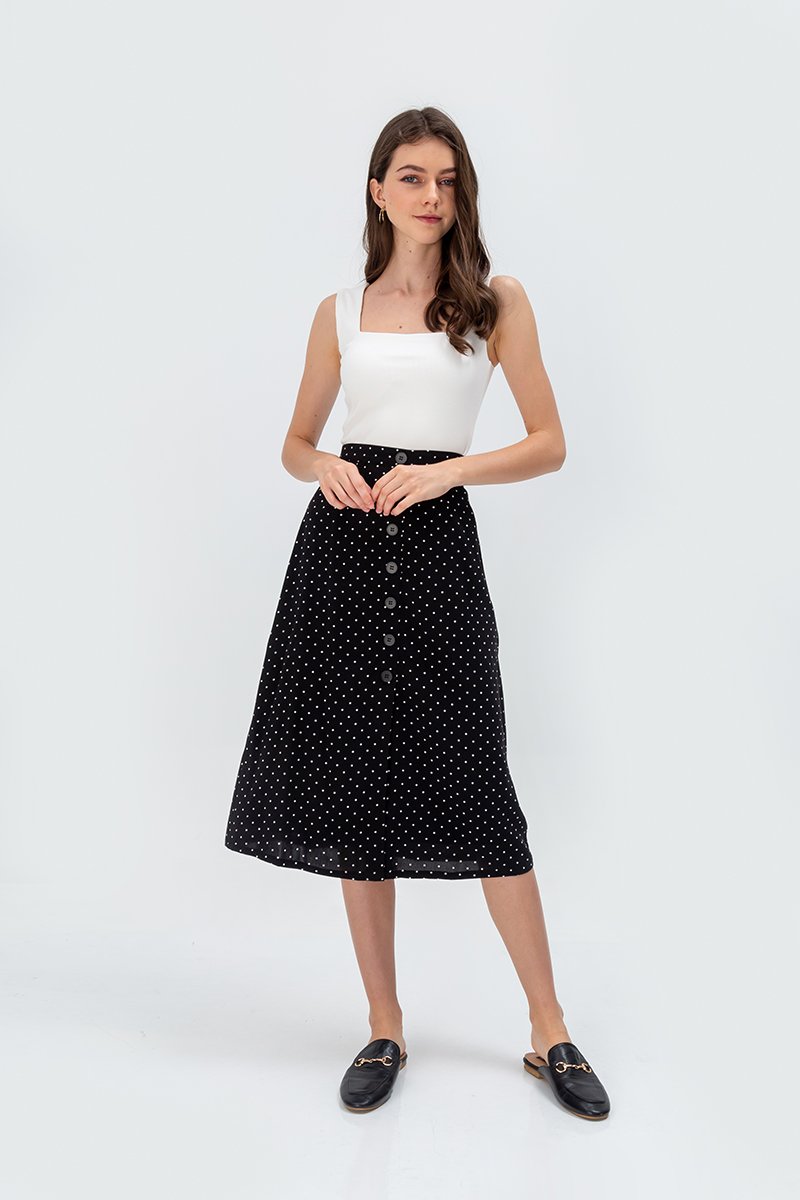EVERLY POLKADOT BUTTONDOWN SKIRT