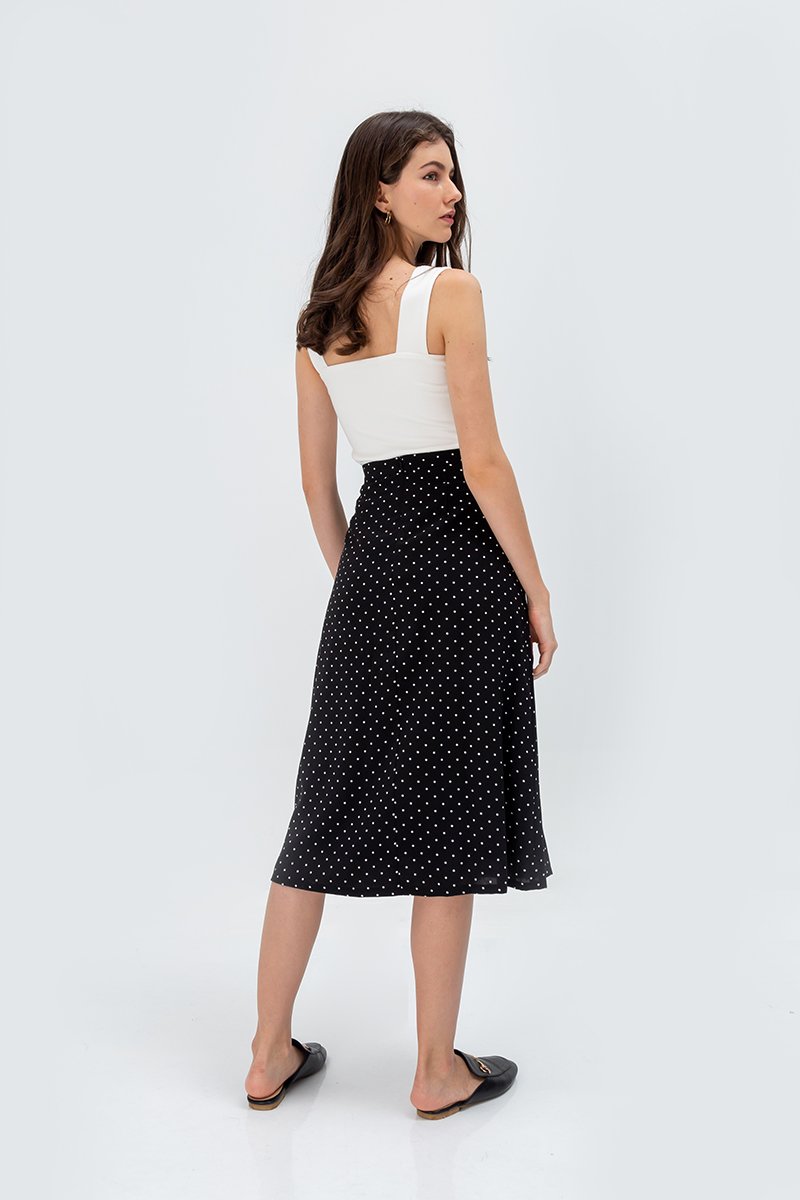 EVERLY POLKADOT BUTTONDOWN SKIRT