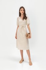 JERIELLE LINEN MIDI DRESS W SASH