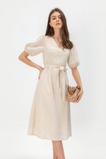 JERIELLE LINEN MIDI DRESS W SASH